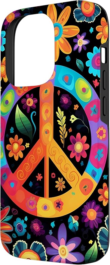 iPhone 14 Pro Peace Sign Hippie Floral Case