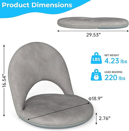 Floor Chair, 5-Position Foldable Floor Chair for Kids with Adjustable Back, Soft Sponge & Velvetean Cover, for Adults and Kids, Indoor Outdoor Use, Meditation, Gaming, Camping (Gray)