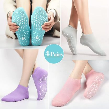 Pilates Socks for Women, Cushioned Ankle Grippy Non Slip Socks for Yoga, Hospital, Barre, Sports Home Slipper 2/4 Pairs