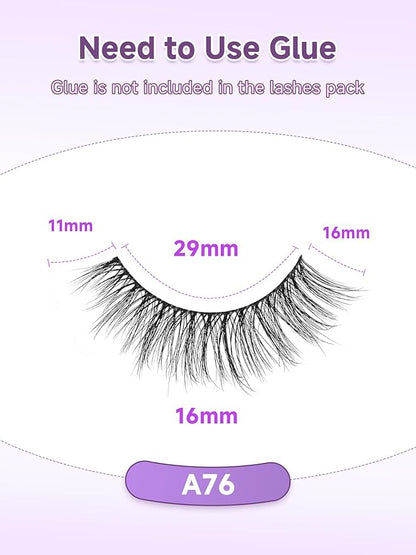 Cat Eye Lashes Natural Eyelashes 16MM False Eyelashes Wispy with Thin Band 3D Volume False Lashes Soft Lash Strips C Curl Fake Lash 7 Pair EVENTILL