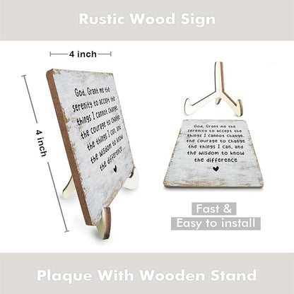 Decorative Desk Decor Motivational Mental Health Recovery Positive Plaque with Wooden Stand Inspirational Serenity Prayer Christian Wood Sign for Home Office Reading Corner Table Bookshelf