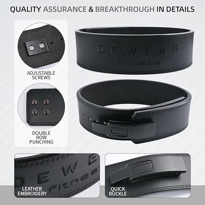 Genuine Leather Weight Lifting Belt with Lever Buckle, 10mm Thick 4" Leather Lumbar Back Support, Gym Belts Ideal for Training, Weightlifting, Bodybuilding, Squats and Deadlifts