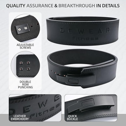 Genuine Leather Weight Lifting Belt with Lever Buckle, 10mm Thick 4" Leather Lumbar Back Support, Gym Belts Ideal for Training, Weightlifting, Bodybuilding, Squats and Deadlifts