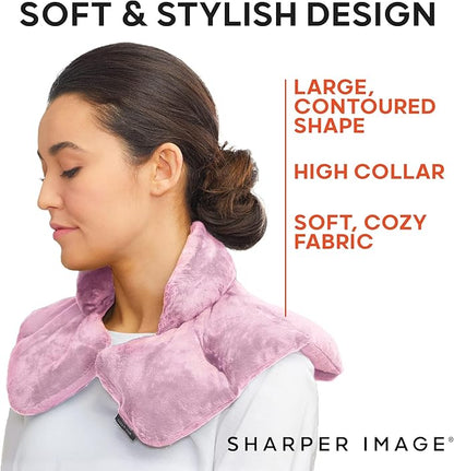 Sharper Image Heated Neck & Shoulder Wrap - Microwavable Warm & Cooling Plush Pad, Scented Aromatherapy (100% Natural Lavender & Herb Spa Blend), Pain Tension Headache Relief Therapy, Gift for Women