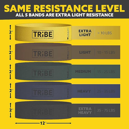 Tribe Lifting Fabric Resistance Bands for Glutes & Legs | 5 Fabric Workout Bands Set | Thick Booty Bands for Squats, Lunges, Hip Training, Physical Therapy & Home Workouts