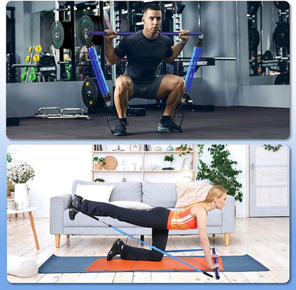 Hommie Portable Pilates Bar Kit with Resistance Bands for Men and Women，Upgraded 3 Section Pilates Bar with Resistance Bands (20-60lb) for Home Gym Equipment Supports Full-Body