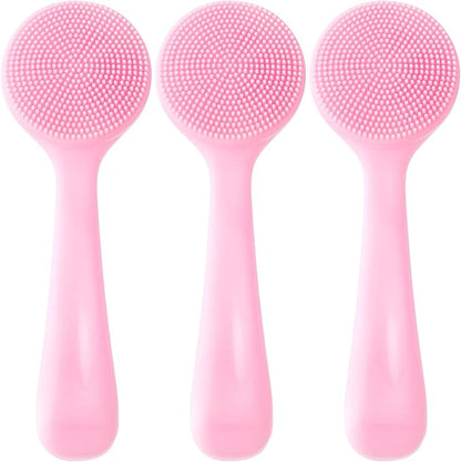 3pcs Silicone Manual Face Scrubber, Soft Face Scrubber Exfoliator, Waterproof Skin Friendly Face Cleansing Brush for Blackheads Whiteheads Makeup Residues Removal- Pink