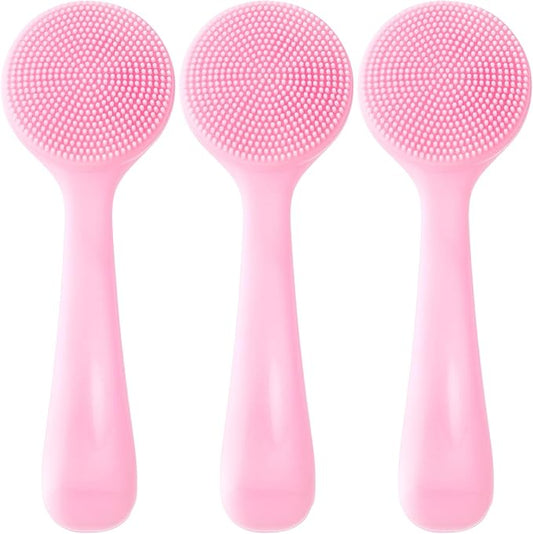 3pcs Silicone Manual Face Scrubber, Soft Face Scrubber Exfoliator, Waterproof Skin Friendly Face Cleansing Brush for Blackheads Whiteheads Makeup Residues Removal- Pink