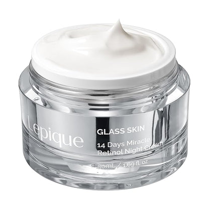 GLASS SKIN 14Days Miracle Retinol Night Cream 1.69oz - Korean Skincare Retinol for Face and Neck - Collagen, Centella - Anti aging Skin Cream, Moisturizer Face Cream (Unscented, with Spatula)