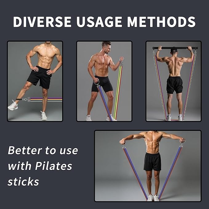 Resistance Bands Set 17 Piece - Exercise Tubes with Handles, Door Anchor, Ankle Straps & Carry Bag - Shape Body & Home Workouts