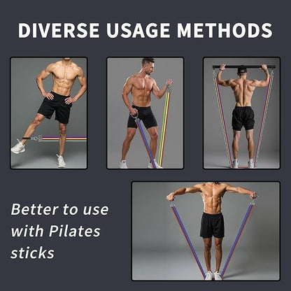 Resistance Bands Set 17 Piece - Exercise Tubes with Handles, Door Anchor, Ankle Straps & Carry Bag - Shape Body & Home Workouts