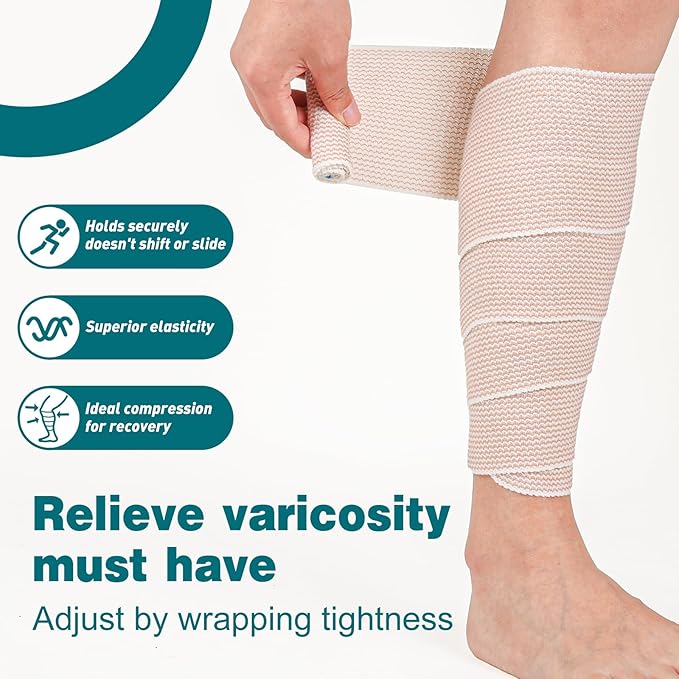 AZEN Premium 6 Pack Elastic Bandage Wrap 4 Inch, Compression Wrap Bandage for Legs, Lymphedema Wraps for Legs, Ankle, Knee, Tummy, Body, Latex-Free