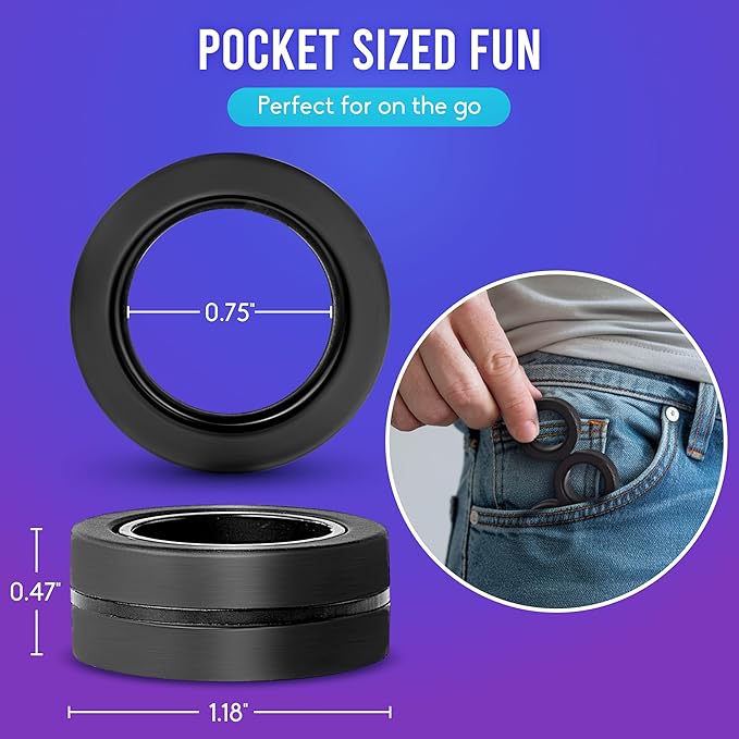 BunMo Magnetic Rings Black – Improved N45 Grade Magnets, BPA-Free, Compact & Quiet Fidget Toy for Adults & Teens, Portable Handheld Toy for Office, School, & Travel