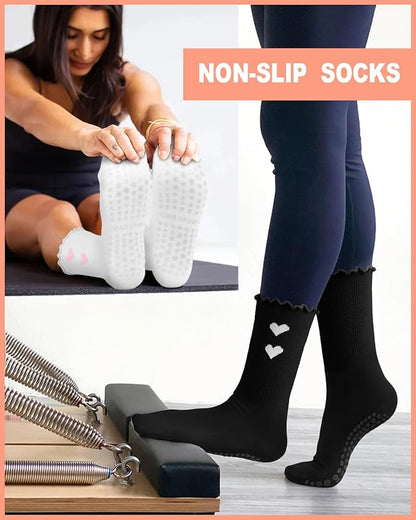 3/6 Pairs Grip Pilates Socks for Women, Non-slip Yoga Athletic Socks for Barre Ballet Barefoot Workout Hospital