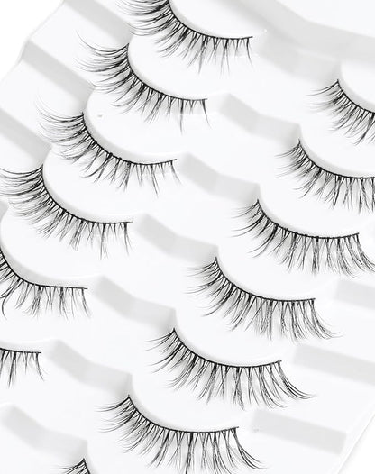 Onlyall Wispy Lashes - Natural Flared False Eyelashes, Soft Fluffy, 7 Pairs DK56