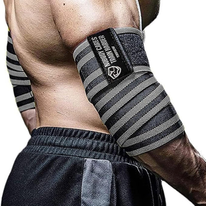 TAVIEW Elbow Wraps for Weightlifting (1 Pair), 47" Elastic Elbow Support & Compression Powerlifting, Fitness, Cross Training & Gym Workout - Elbow Straps for Weight Lifting