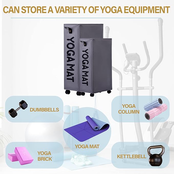 Twira Yoga Mat Storage Racks, Home Gym Storage Rack for Foam Roller, Yoga Strap and Resistance Bands, Workout Equipment Corner Storage Organizer with Wheels