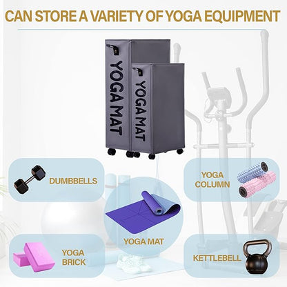 Twira Yoga Mat Storage Racks, Home Gym Storage Rack for Foam Roller, Yoga Strap and Resistance Bands, Workout Equipment Corner Storage Organizer with Wheels