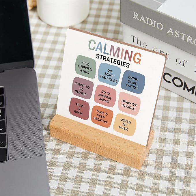 Mental Health Gift, Colorful Change Negative Thoughts Sign, Colorful Positive Affirmations Wooden Sign Wooden Stand, Mental Health Inspirational Gift for Psychologist School Counselor Student Boy Girl