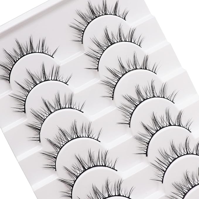 Losha Manga Lashes Fluffy Faux Mink Lashes Natural Look 10 Pairs Asian False Eyelashes Pack Look Like Individual Clusters (NO.393)