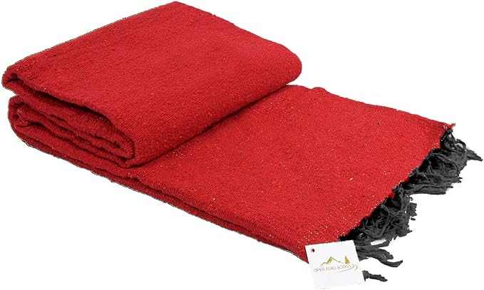 Open Road Goods Solid Color Mexican Yoga Blanket – Large Handwoven Throw for Yoga, Beach, Camping or Home – Soft and Durable Cotton Blend