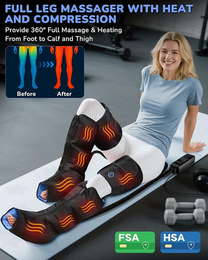 Leg Massager with Heat and Compression : Sequential Compression Boots with 6 Modes,9 Intensity and 3 Heat for Circulation and Pain Relief - Christmas Birthday for Mom, Dad, Athletes, Gym