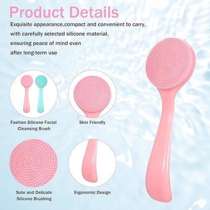 4 Pack Silicone Manual Facial Cleansing Brush, Skin Friendly Waterproof Face Cleaning Scrubber Exfoliator Brush for Blackheads Whiteheads Makeup Residues Removal (Blue, Pink)