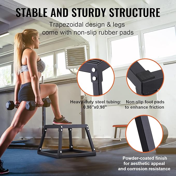 VEVOR Plyometric Jump Box, 18 Inch Plyo Box, Steel Plyometric Platform and Jumping Agility Box, Anti-Slip Fitness Exercise Step Up Box for Home Gym Training, Conditioning Strength Training