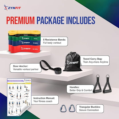 100% Natural Latex Resistance Bands Set with Door Anchor, 5-Level Pull Up Bands for Working Out, Strength Training & Physical Therapy, Workout Bands for Home Gym - Get Free A.I. Workout Plan