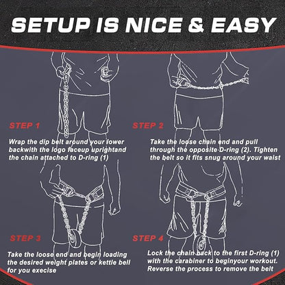 Heavy Duty Dip Belt With Chain - Weighted Pull Up Belt for Workout