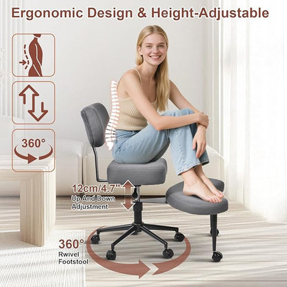 Meditation Chair, Cross Legged ADHD Office Chair for Adults with Wheels Ergonomic Back Support and Leg Rest for Multi Position Criss Cross Sitting Kneeling and Yoga Height Adjustable, Mesh Style