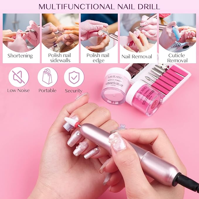 SAVILAND Acrylic Nail Kit with Everything: Professional Nail Kits Acrylic with Everything with Drill Practice Fingers Acrylic Nail Tools for Beginners Professional Home Manicure Christmas Gift Set