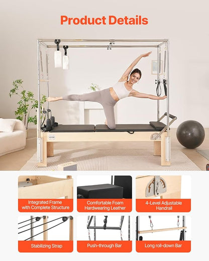 VEVOR Pilates Reformer Machine, Pilates Workout Equipment for Home Gym Studio Use, Pilates Bed with Dual Resistance- Spring & Cord, Reformer Set, Up to 400 LBS