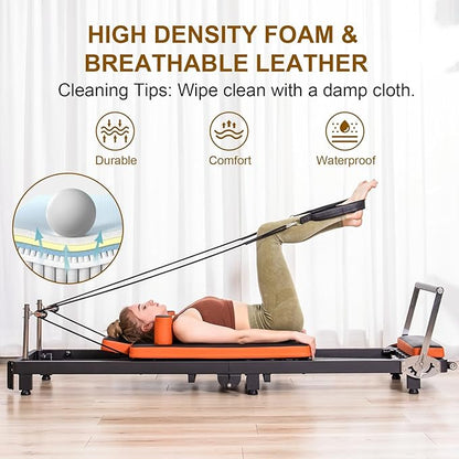 Pilates Reformer,Foldable Pilates Machine for Home Use and Gym Workout,Suitable for Advanced and Beginners Users ,Pilates Equipment with 4 Springs&5 Resistance Cords