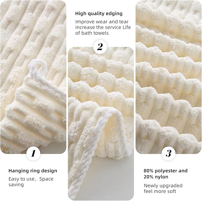 40x80 Inches Oversized Bath Sheets Extra Large Bath Towels Set of 2 for Adults Super Soft Quick Dry Lightweight Lint Free Absorbent Stripe Microfiber Shower Towels (White,2 Piece)