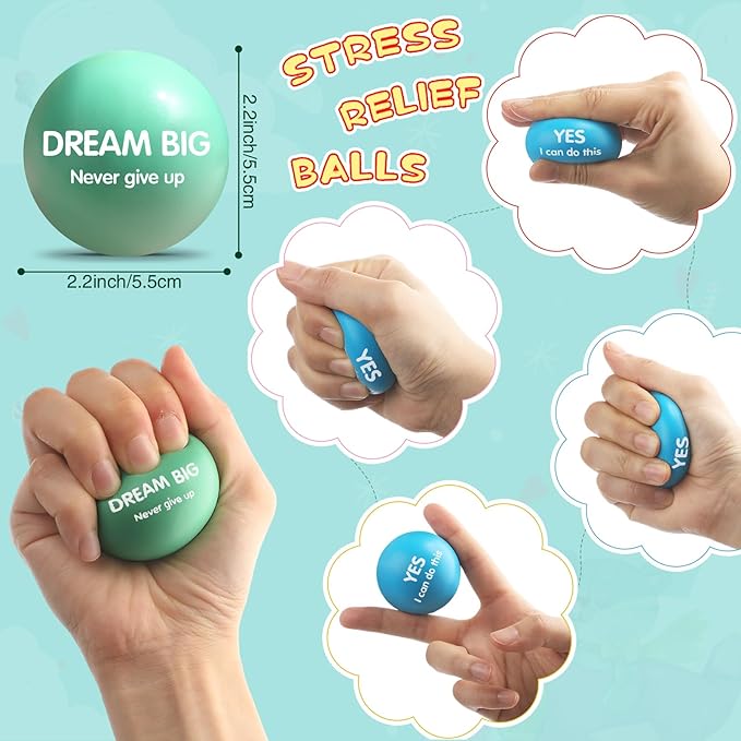 Liliful 48 Pieces Motivational Stress Balls Bulk for Adults Fidget Toys End of The Year Gifts Inspirational Squeeze Balls Employee Appreciation Gift Adult Goodie Bag 2. 2 Inch(Macaron Color)