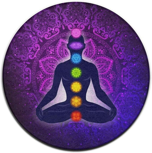 Soft Round Yoga Carpet, Office Chair Decor Round Mat for Carpet and Hardwood Floors Compatible with Seven Chakra Yoga Meditation Lotus Purple Mandala