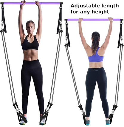 Pilates Bar Kit with Resistance Bands,Pilates Bar with Stackable Bands Workout Equipment for Legs,Hip,Waist and Arm,Exercise Fitness Equipment for Women & Men Home Gym Yoga Pilates