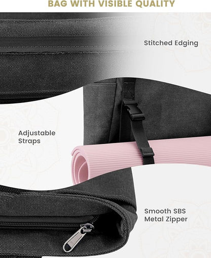 Gonex Yoga Mat Bag, Yoga Gym Bag Tote Bag with Multi Pockets For Women Men, Canvas Yoga Mat Carrier Take in Out Mat Easily For Pilates Travel Workout Office