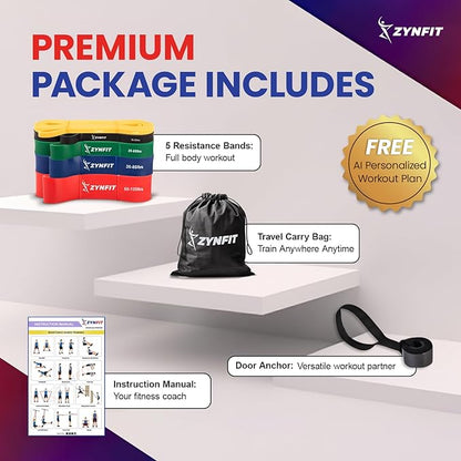 100% Natural Latex Resistance Bands Set with Door Anchor, 5-Level Pull Up Bands for Working Out, Strength Training & Physical Therapy, Workout Bands for Home Gym - Get Free A.I. Workout Plan