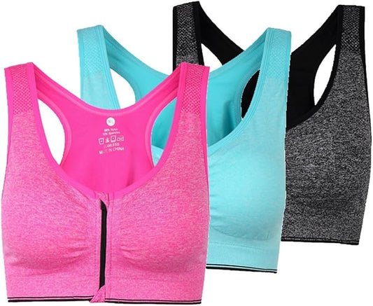 Women's Zipper Front Closure Sports Bra Racerback Yoga Bras