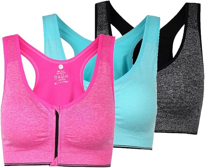 Women's Zipper Front Closure Sports Bra Racerback Yoga Bras