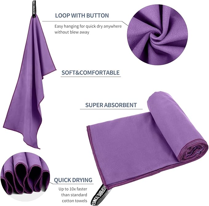 Microfiber Travel Towel, Soft Lightweight Quick Dry Towel, Super Absorbent Compact Travel & Sports & Beach Towels for Camping, Backpack, Gym, Swimming, Yoga, Hiking (M:20"×40" -Purple)