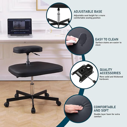 Meditation Chair ADHD Chair Ergonomic Cross Legged Chair with Wheels,Kneeling Chair for Office and Home,ADHD Chairs for Adults (Black)