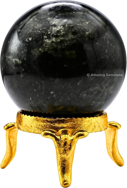 Amazing Gemstone Nuummite Crystal Ball with Stand - 2" Inches Crystal Sphere Meditation Balls for Witchcraft and Decorative Balls