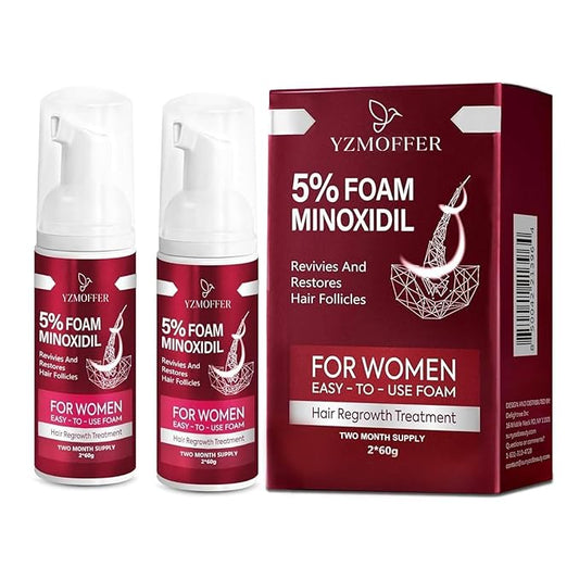 5% Minoxidil Foam for Women Hair Growth: Hair Regrowth Treatment for Women, Reduce Hair Thinning & Hair Loss, Nourish Scalp, Thicker & Fuller Hair, 2 x 60g (2-Month Supply)