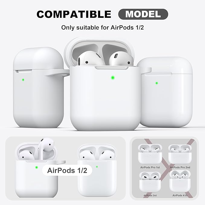 R-fun Compatible with AirPods Case Cover, Soft Silicone Protective Cover with Keychain for Women Men Compatible with Apple AirPods 2nd 1st Generation Charging Case, Front LED Visible,White