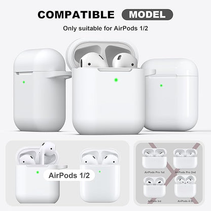 R-fun Compatible with AirPods Case Cover, Soft Silicone Protective Cover with Keychain for Women Men Compatible with Apple AirPods 2nd 1st Generation Charging Case, Front LED Visible,White