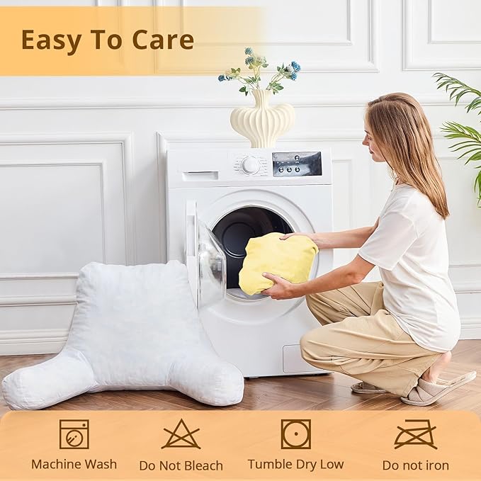 Sasttie Reading Pillow, Velvet Back Pillow for Bed Sitting Up, Adult Back-Rest Support Cushion with Arms for Sit Up on Couch, Sofa, and Floor, Dorm Essentials, Reading Accessories, Light Yellow
