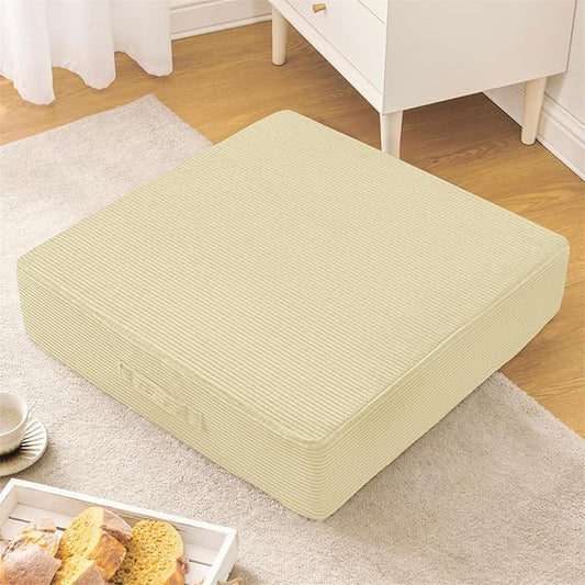 Solid Square Floor Pillows for Adults Kids - Large Meditation Floor Pillow Seating Cushion with Thick Foam & Washable Velvet Cover, 1 Pack, 22x22x5 Inch, Beige